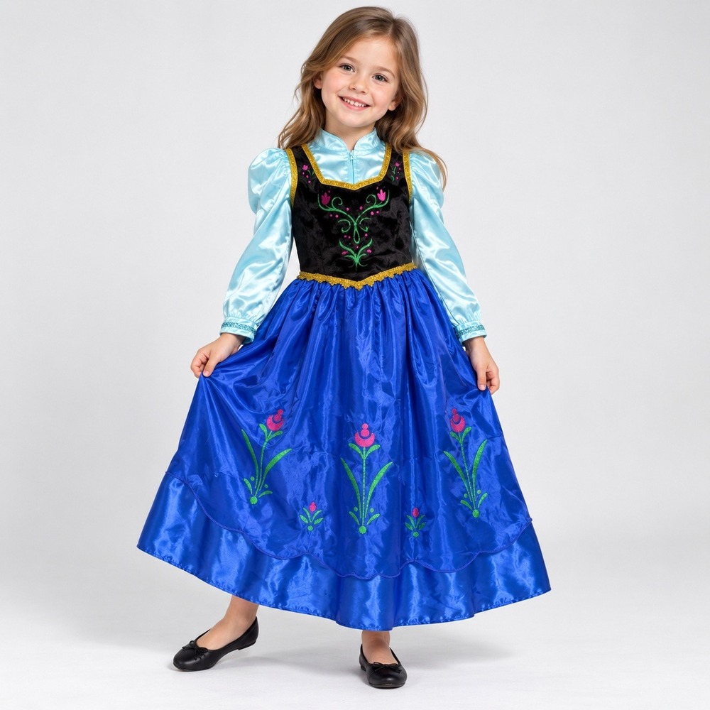 Disney Frozen Anna Coronation Costume Dress Blue Satin Velvet Girls Size M 7/8